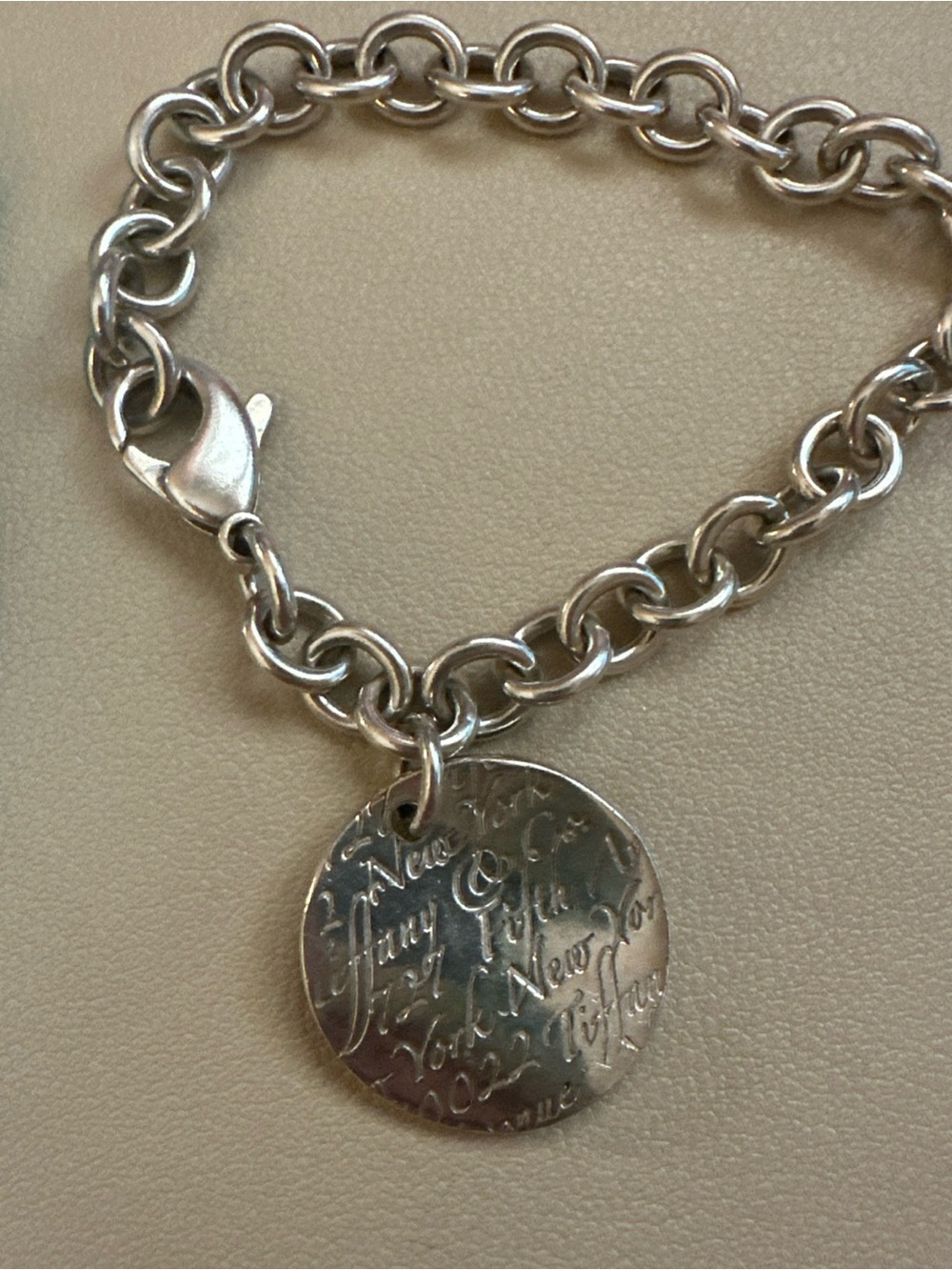Tiffany & Co. Silver Engraved Round Charm Link Bracelet